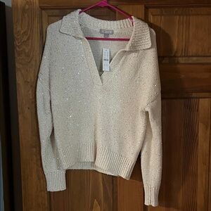 J. Crew Sparkling Cream V-Neck Sweater